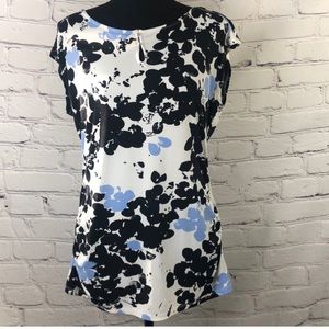 New York & Company: Multi-Color Blue, Black,white. Blouse. Size:(M)